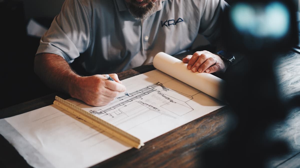 Professional contractor reviewing building plans